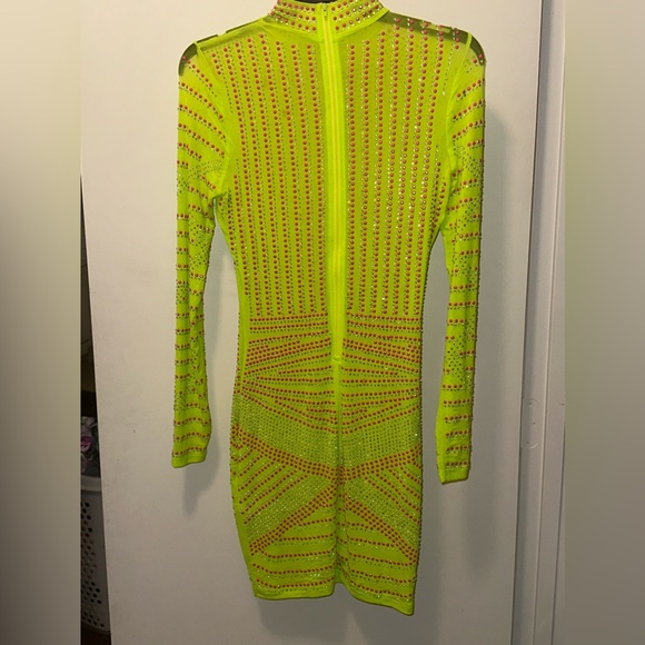 HOT MIAMI STYLES lime neon green hot pink sparkly dress Size M STYLE # BCCD60124 - Picture 2 of 2
